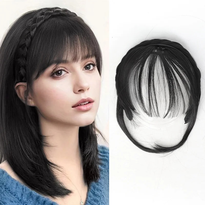 XNaira Womens Synthetic Twist Braid Headband With Bangs Short Straight Synthetic Hair Bangs With Hair Hoop Hair Accessories 241225