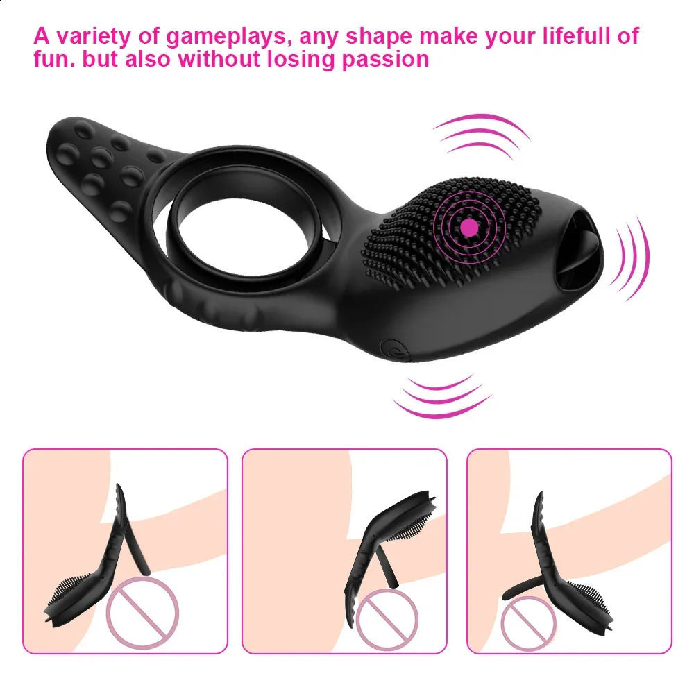 Strap On Penis Brush Vibrator For Couple Men Cock Rings Stretcher Lock Women Clitoris Licks Stimulator Anal Plug Sex Toys Adult 241226
