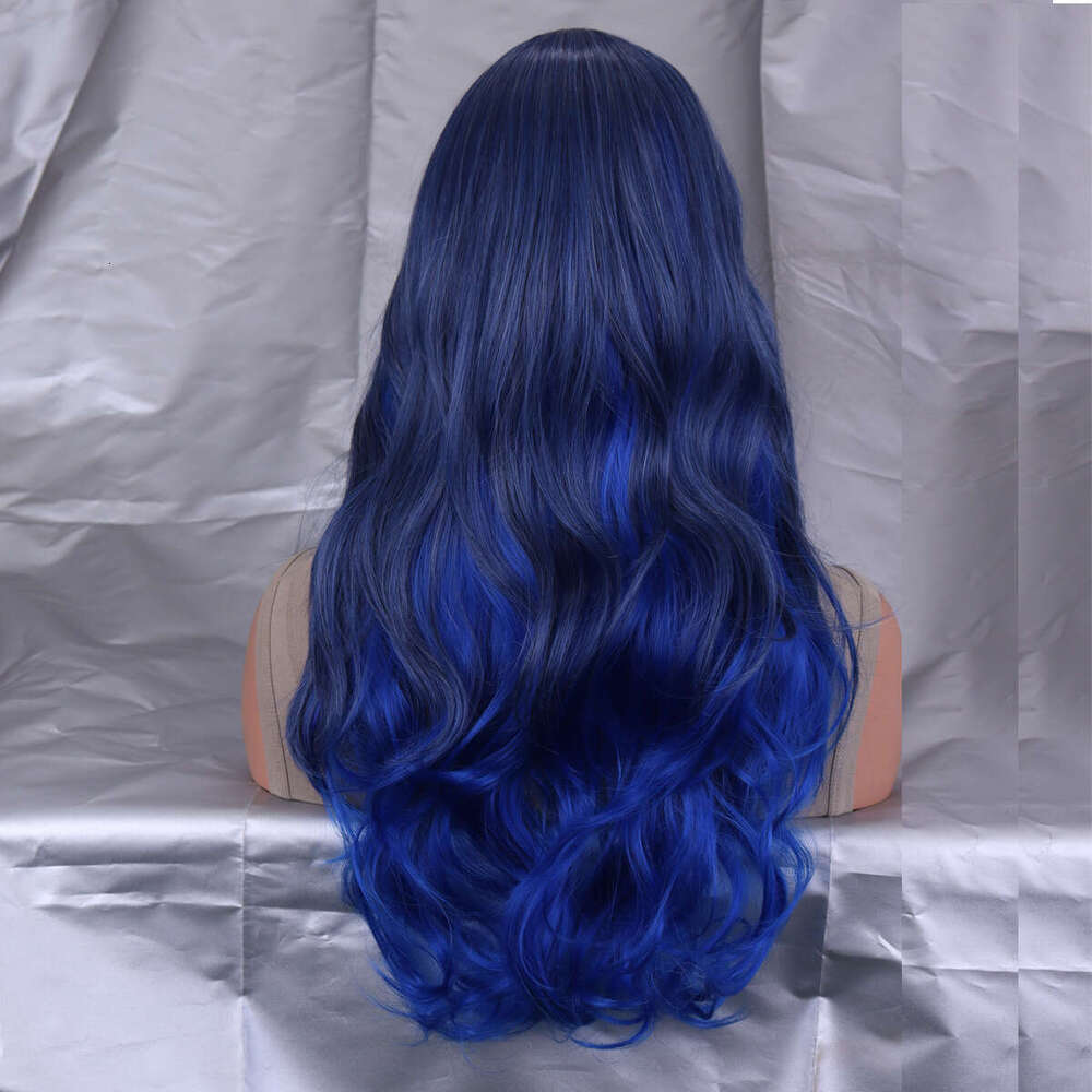New Mid Split Blue Dyed Long Curly Synthetic High-Temperature Silk Wig Headband Hairwigs Kq1 Kq1