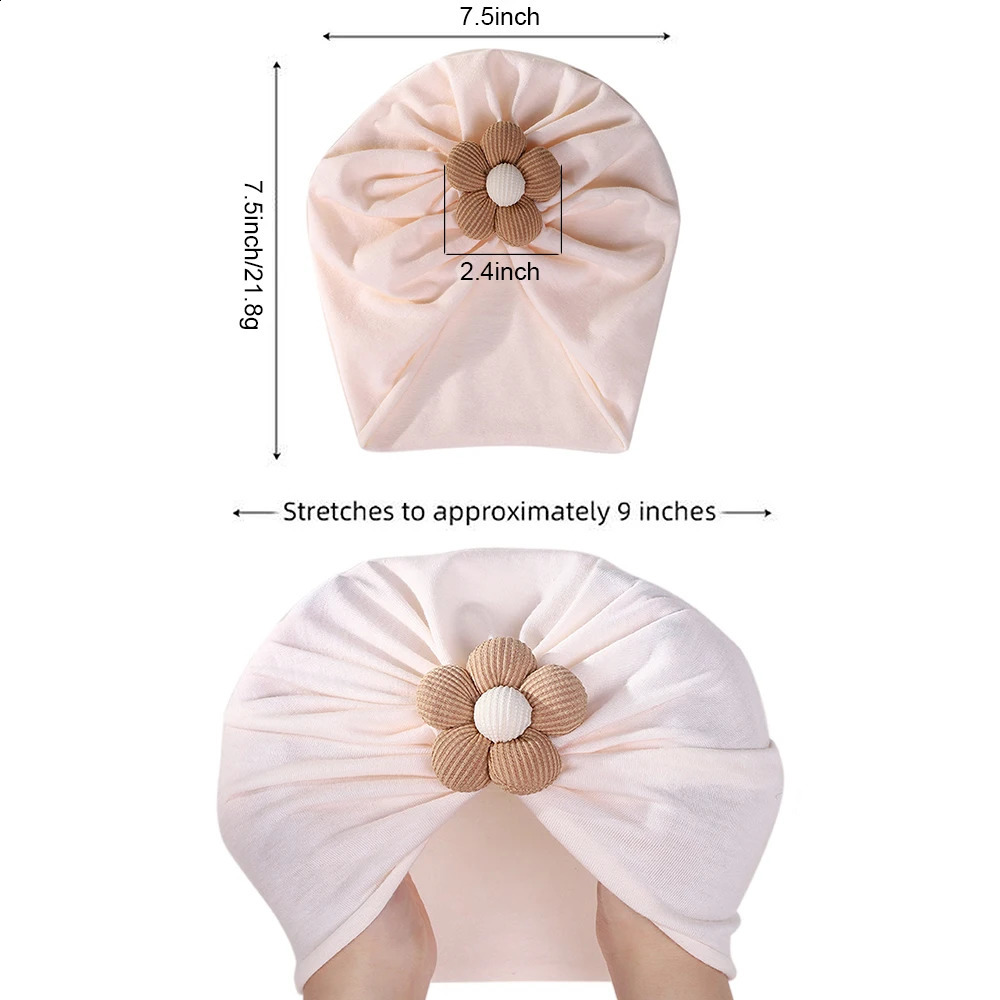 5 Styles Big Flower Cotton Baby Turban Hats for Boys Girls Beanies Thin Elastic Caps Bonnet born Toddler 03T Headwraps 241225