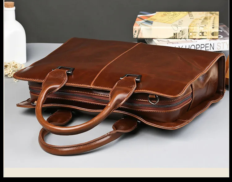 Laptop Briefcases for Men Bags Business Messenger Bag Vintage Crazy Horse Artificial Leather Handbag Casual Shoulder Bags Man 241225