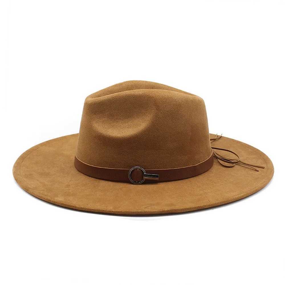 Autumn and winter neutral denim hat plain weave Fedoras suede 57-58cm jazz style retro imitation leather Strs 2023 new NZ0090 W241225