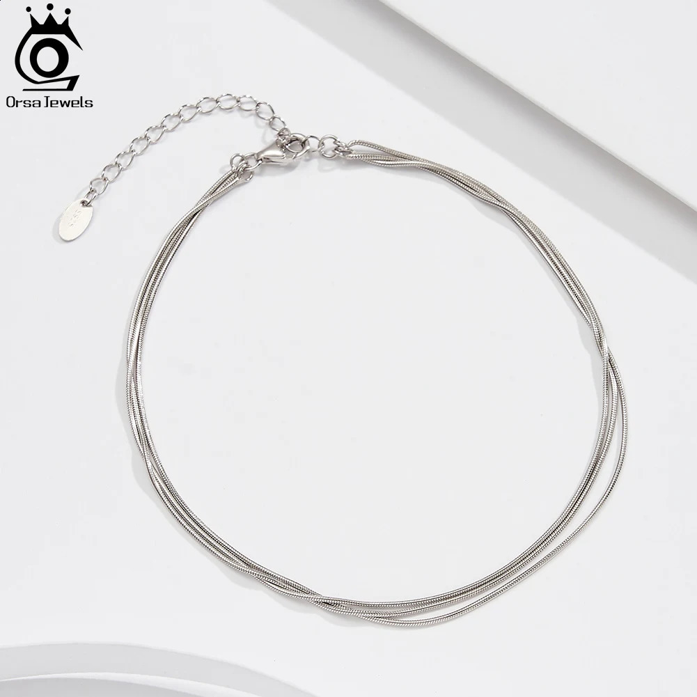 ORSA JEWELS 925 Sterling Silver Ankle Snake Chain Multi-layer Foot Bracelet Simple Beach Jewelry Female for Girl Wholesale SA76 241226