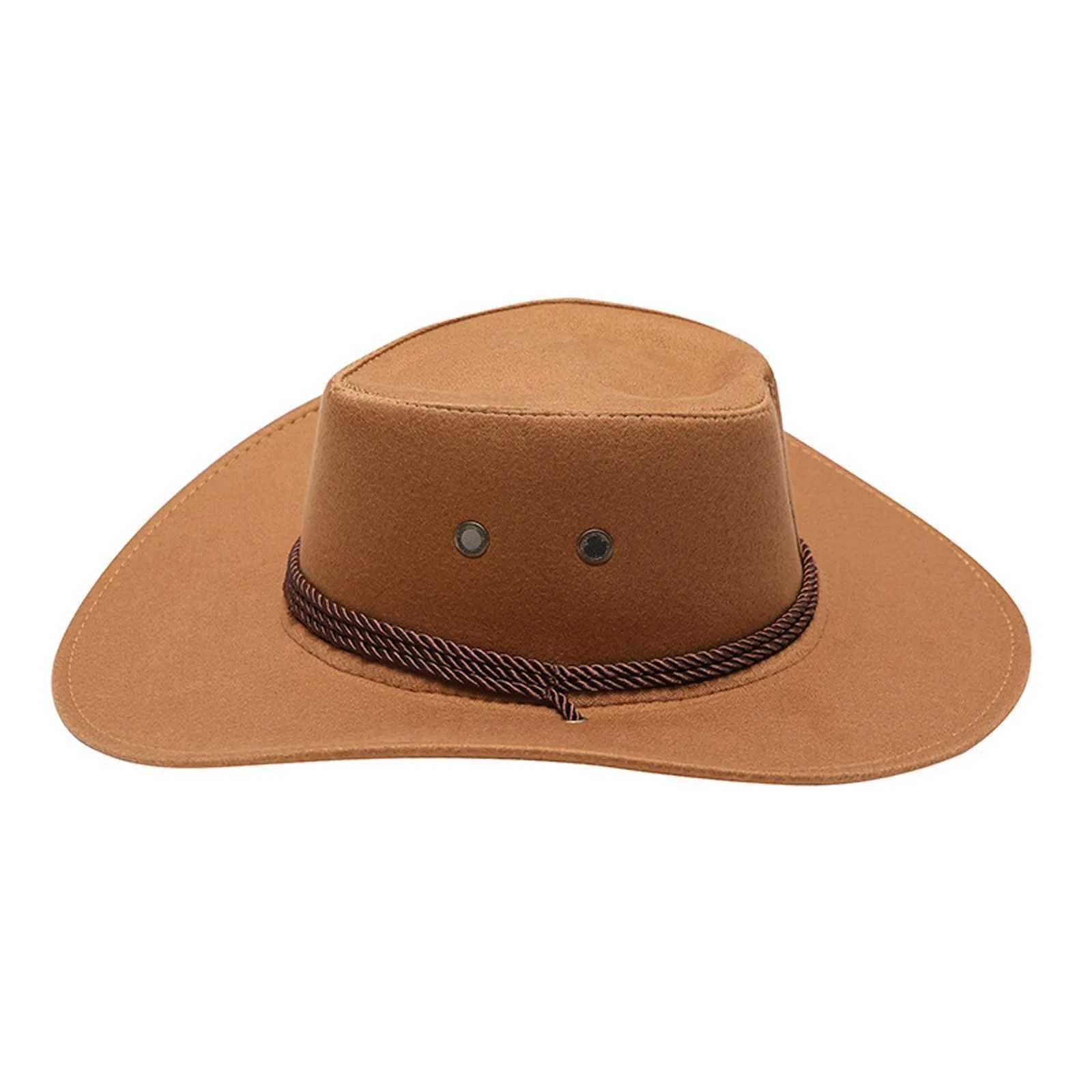 Adult suede western cowboy hat mens retro mens denim hat mens denim hat summer wide Brim Sunscreen Sun C 2024 new accessories W241225