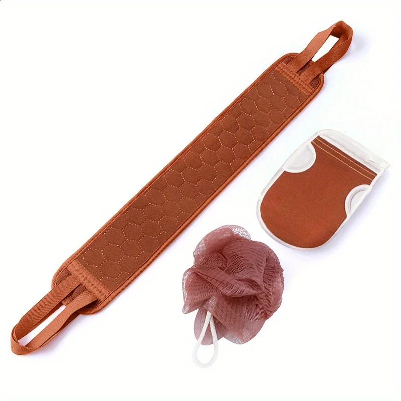 3pcs Exfoliating Bath Towel Set Exfoliating Gloves Bath Flower Back Scrubber Bath Shower Loofah Sponge Bathroom Accessories 241226