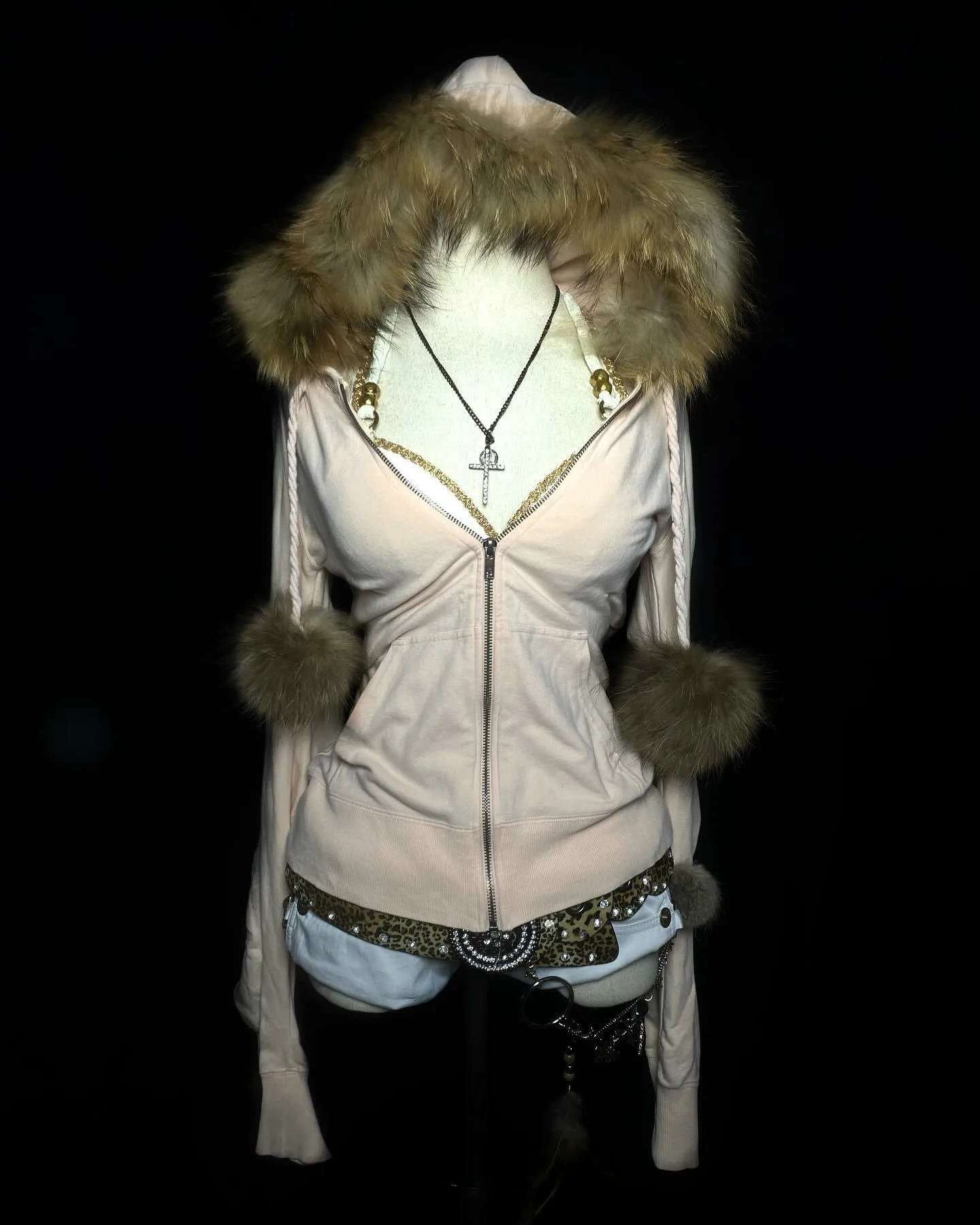 Y2K Gothic Sweet Pink Zipper Sportswear Womens Harajuku Sexy Plush Ultra Thin Hoodie with Fur Collar Coat Autumn Clothing 241223