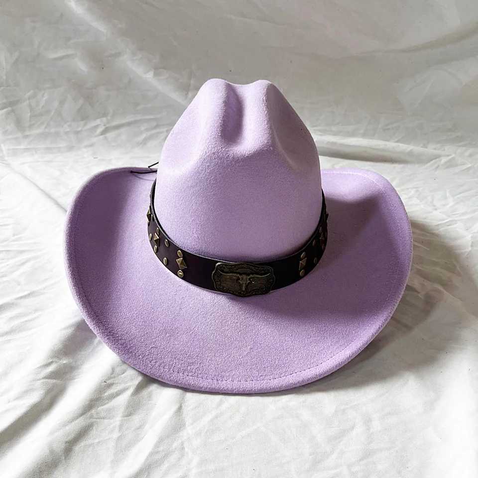 Light purple mens cowboy hat Western cowboy hat Ancient cowboy hat Cowl label Curly Brim Concave Convex hat W241225