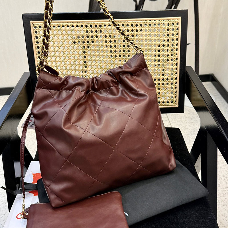 Designer 22 Garbage Bag Lambskin Leather 35x31cm Gold/Silver Coins Charm Letters Hardware Matelasse Chain with Coin Purse Women Large Shoulder Cross Body Handbag