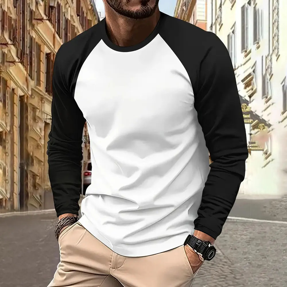 Mens Large Size Loose Color Tshirt Spring And Autumn Fashion Round Neck Long Sleeve Street Daily Casual Sports Shirt 241223