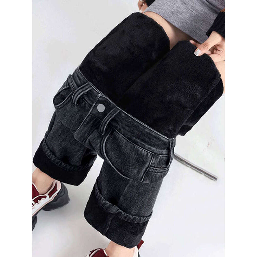 Casual Streetwear New Loose Vaqueros Women Thicken High Waist Vintage Veet ed Denim Pants Winter Warm Baggy Wide Leg Jeans