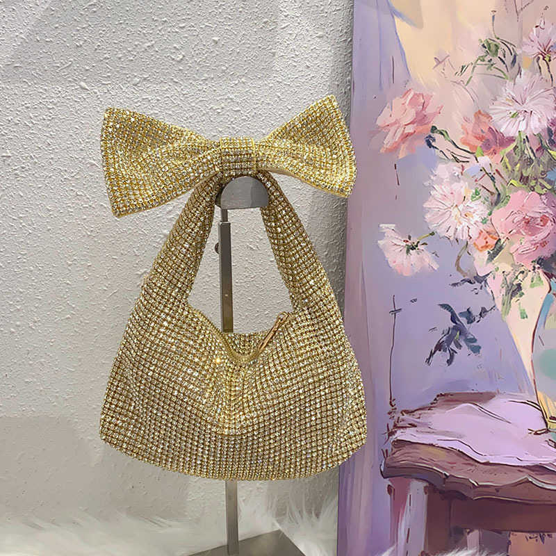 Bow Evening Bags Trendy Shiny and Ineffective Diamond Studded Rhinestone Underarm Bag Socialite Temperament Handbag Shoulder Bag 241226