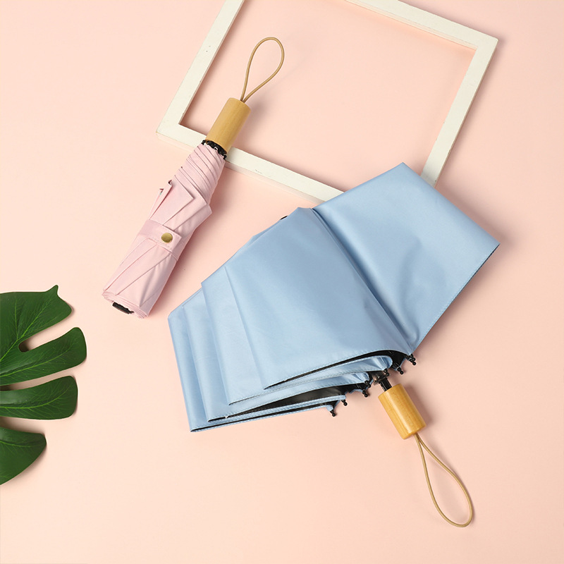 Customisable Triple-Fold Wooden Umbrella for UV Shielding with Unique Branding Opportunity