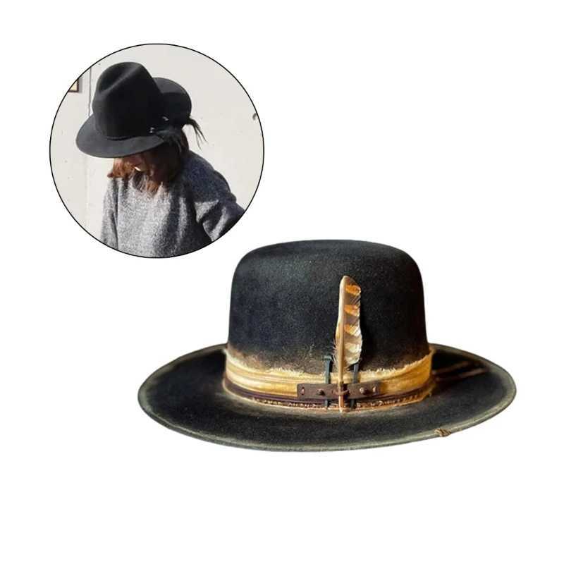 Wool Flat Top Fedora Mens Hat Adult Stage Performance Hat Theme Party C Makeup Dr Up Costume Panama Hat W241225