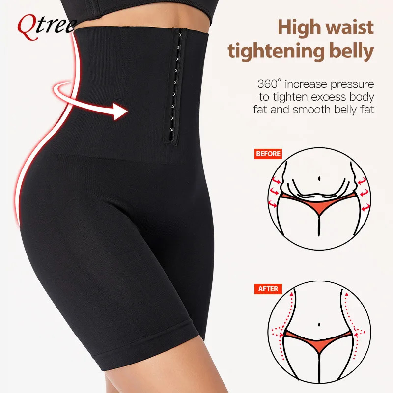 Qtree Women Tummy Control Slimming Panty with Girdle High Waist Trainer Body Shaper Shorts Plus Size Hooks Butt Lifter Shapewear 241225
