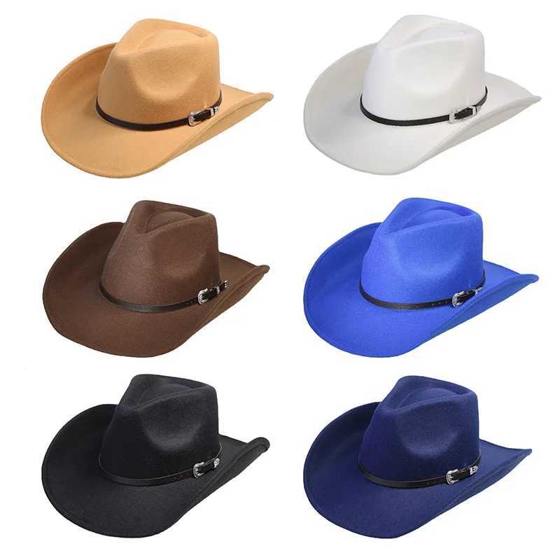 2023 Autumn/Winter New Western Mens Wool Cowboy Hat Metal Buckle Autumn/Winter Imitation Wool Retro Knight Hat Cowboy Hat W241225