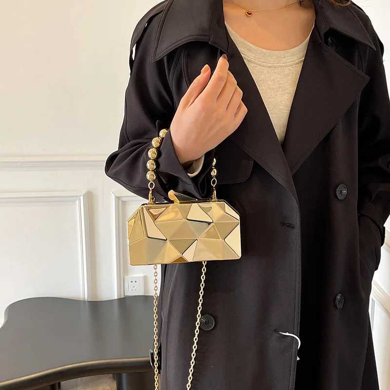 High Quality Golden acrylic evening clutch bag elegant womens geometric dinner party shoulder bag luxury designer wallet and handbag T241225