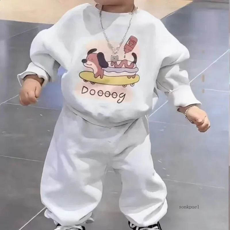 80140CM Kids Suit Sweatshirt Set for Boys and Girls Sweatpants Childrens Casual Topspants Twopiece 241225