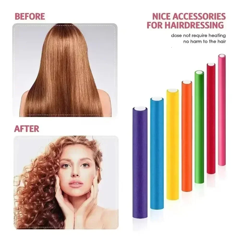 42Pcs Flexible Hair Curling Rod Heatless Hair Curler No Heat Hair Rollers Soft Foam Bendy Twist Curls Flexi Rods Styling Tools 241225