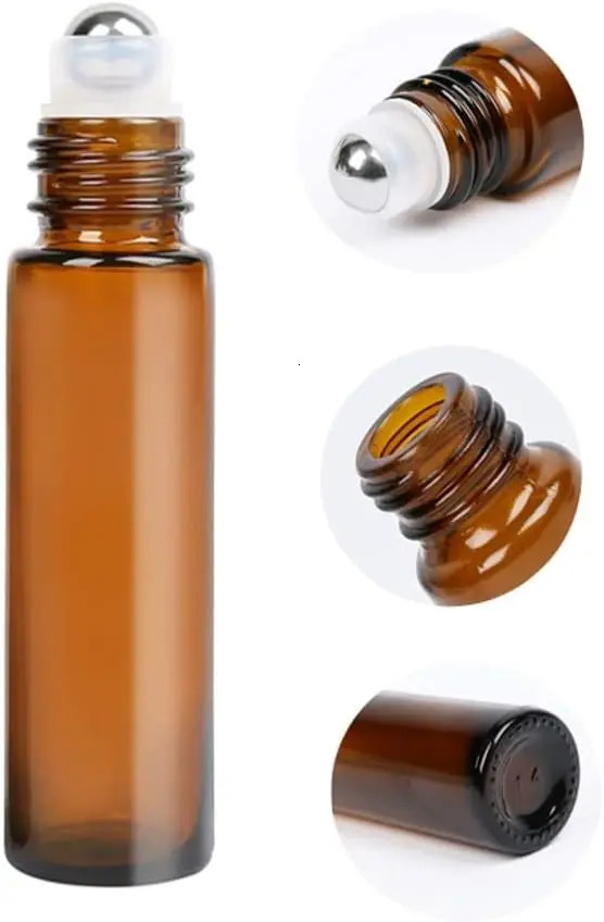 50/100 PCS 5/10ML Amber Roller Ball Essential Glass Oil Bottle Empty Perfume Roller Ball Refillable Liquid Container Makeup Tool 241225
