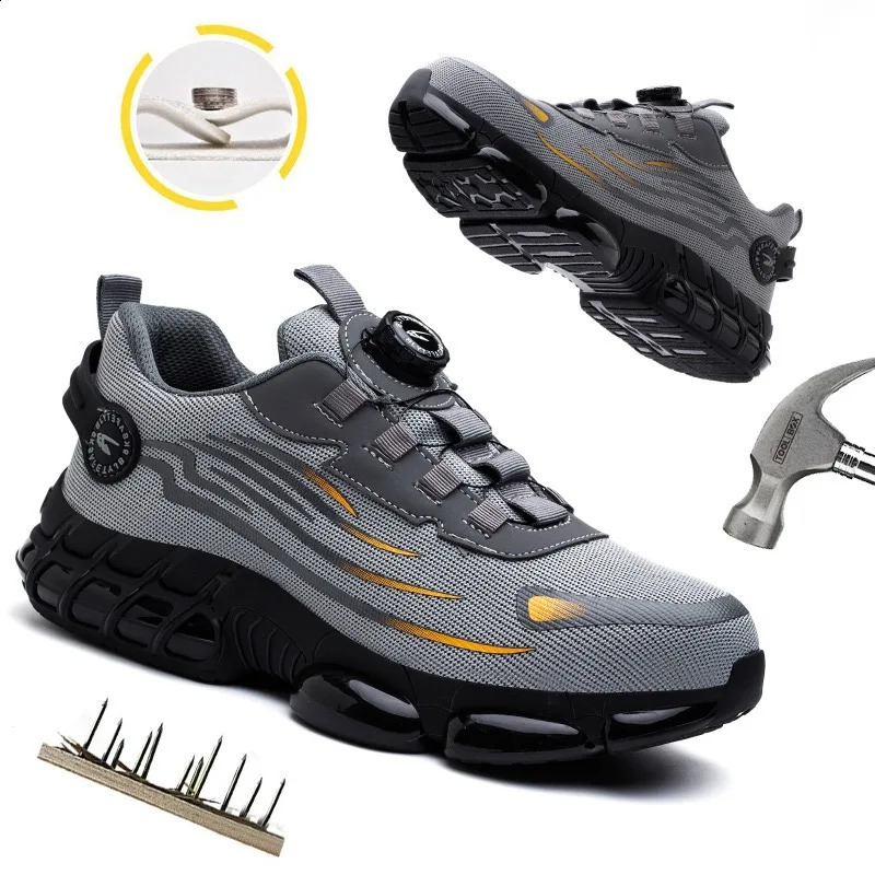 Mens Steel Toe Anti-Puncture Breathable Safety Shoes Mens Anti-smash Anti-slip Protective Factory Site Safety Work Shoes 241226