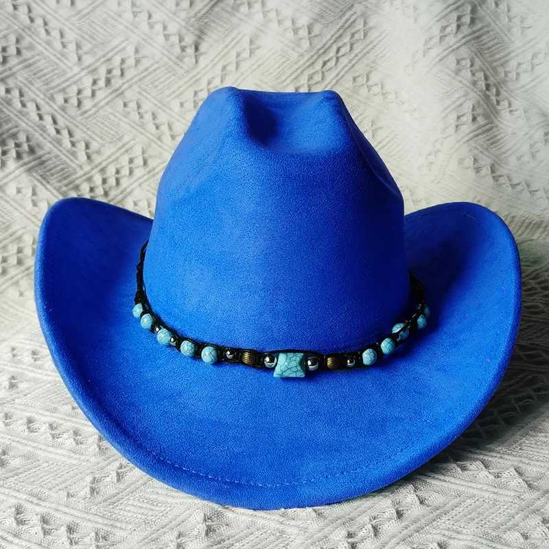 Suede Cowboy Hat Mens Winter Womens Winter New Belt Western Cowboy Hat Solid Retro Hat Wholesale CS Sombrero Vaquero Mujer W241225