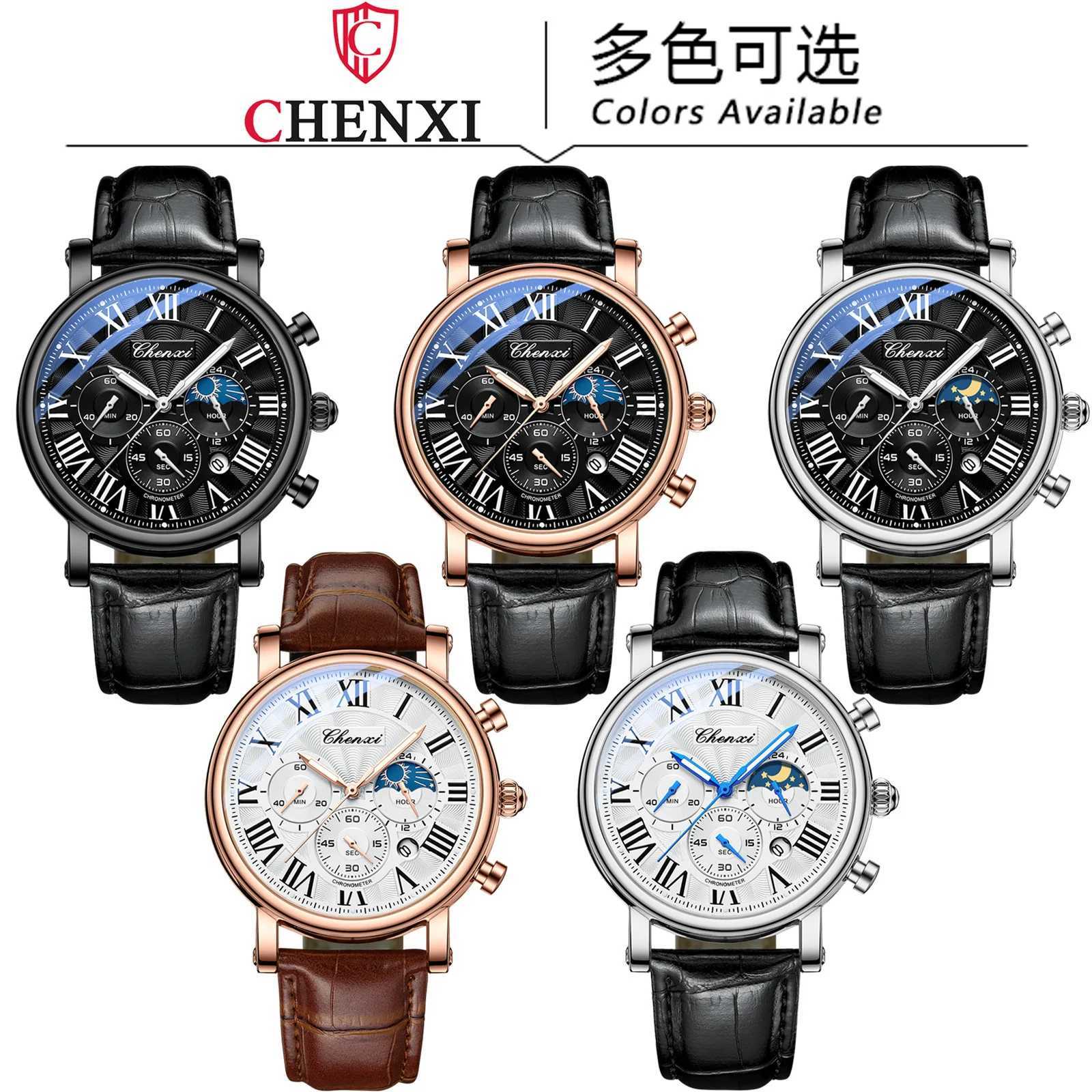 New Arrival CHENXI 973 Multi functional Business Moon Phase Waterproof Roman Simulation Imported Mens Watch Dial Quartz Leather Watch Z241226