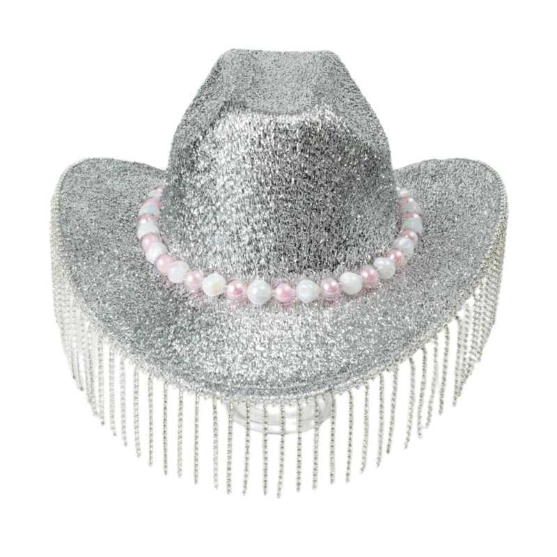 Sparkling crystal cowboy hat Tassel diamond bachelor party cowboy hat disco hat actor DropShipping W241225