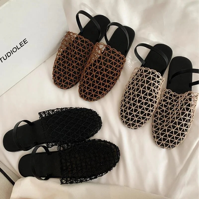 Mesh Slippers Women Falts Summer y Sandals ner Rome Walking Leisure Round Toe Slingback Outdoor Dress Beach Shoes 241225