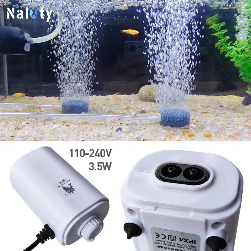 3.5W Double Hole 220V-240V Aquarium Silent Air Pump Adjustable Oxygen Pump 110V Fish Tank Bubble Pump Aquarium Air Compressor 241225