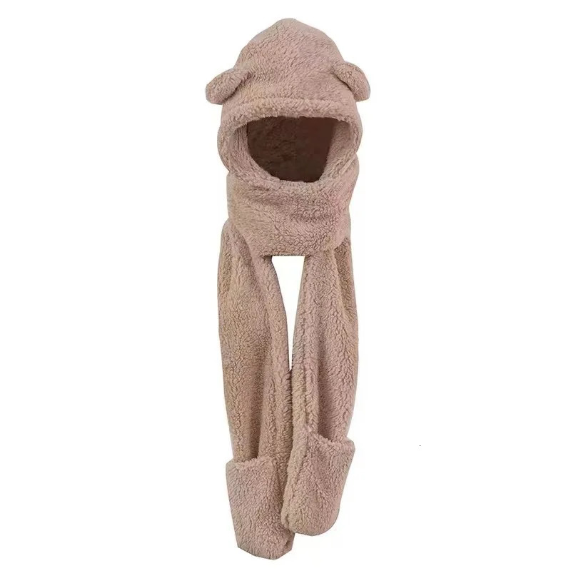 Fashion Beanies Caps Winter Woman Scarf Cute Bear Ear Hat Girls Warm Head Hood Plush Hat Scarf Set Casual Women Bonnet Caps 241225