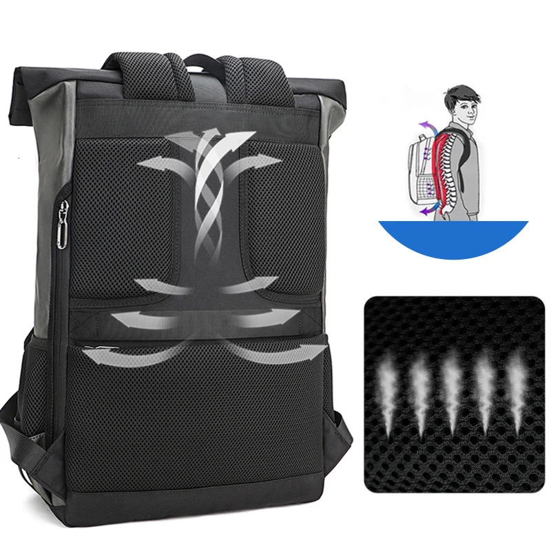 Waterproof usb Computer Backpacks Bags Lightweight PU Leather Men Roll top Rucksack for Women Men 241225