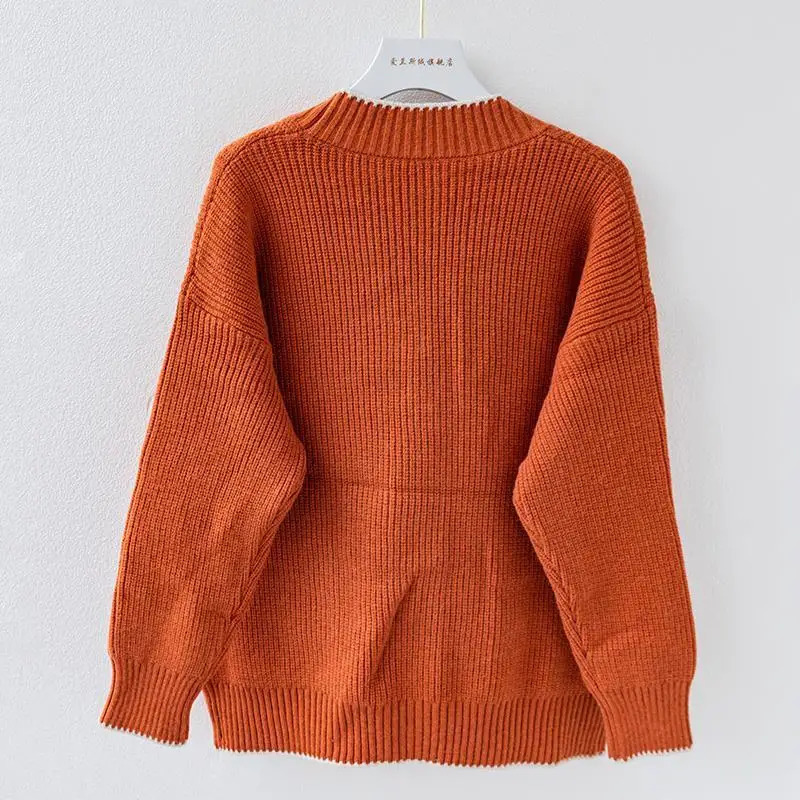 Womens Plussize Orange Blouse Autumn and Winter Clothes Solid Color Sweater Women Clothing Cardigan Coats Tops 241225