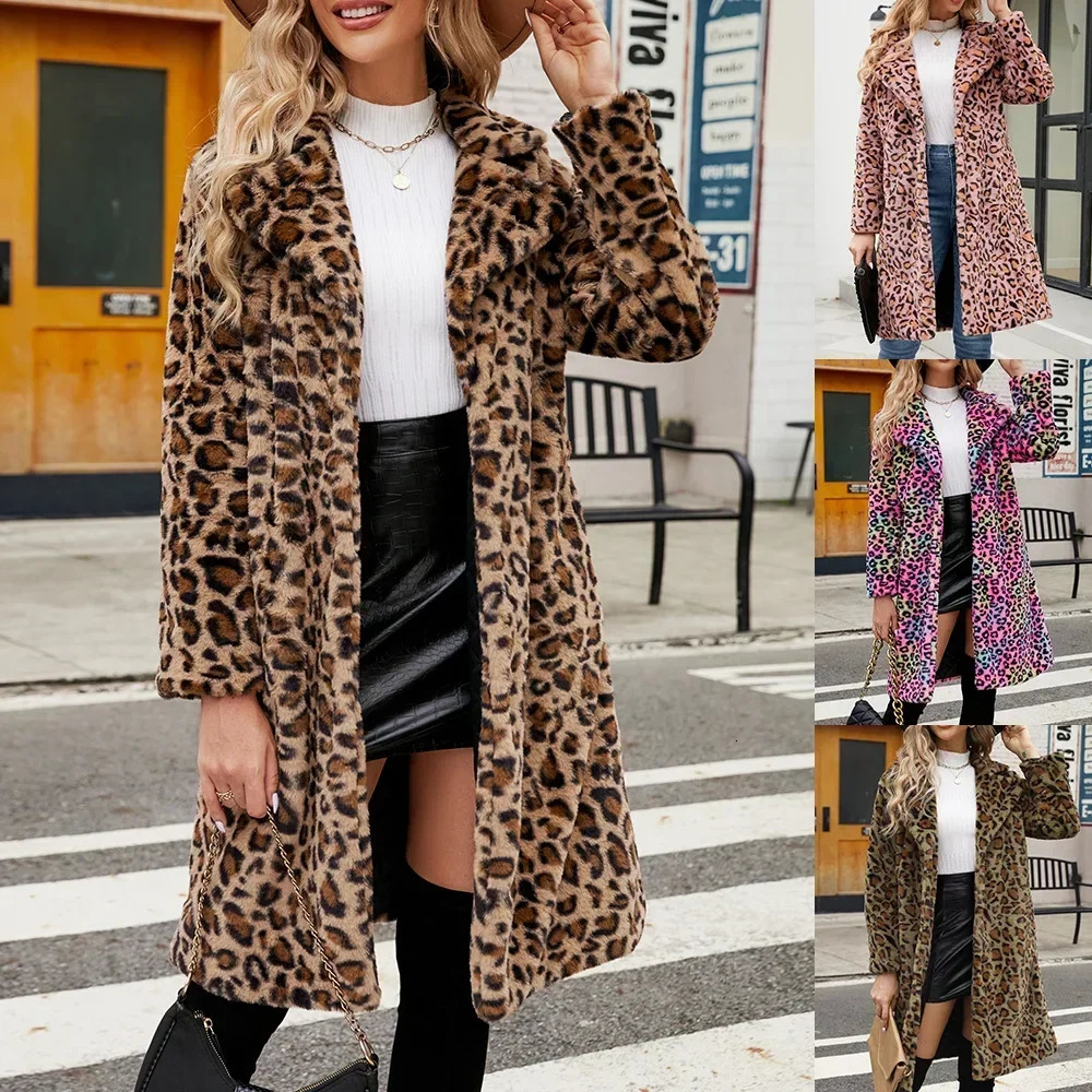 Fashion Casual Square Collar Faux Fur Coat Plush Long Autumn and Winter Coats for Women 241223