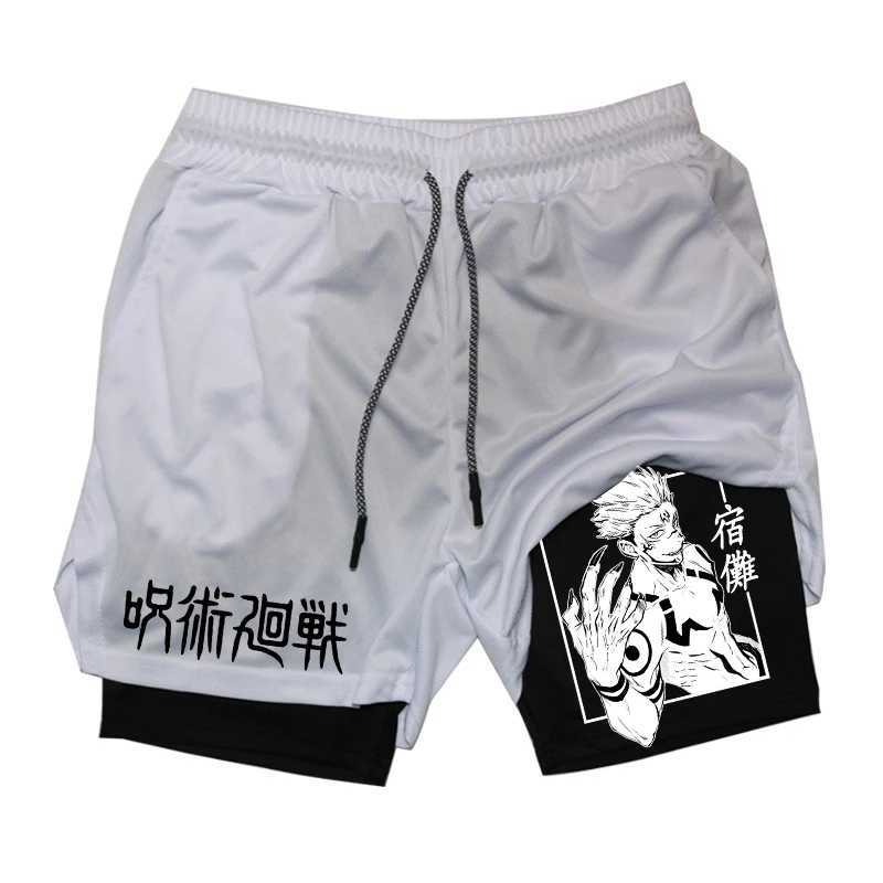 Anime Graphic 2 in 1 Compression Shorts for Men Gym Workout Running Shorts with Phone Pockets Athletic Quick Dry ActivewearXJ241226