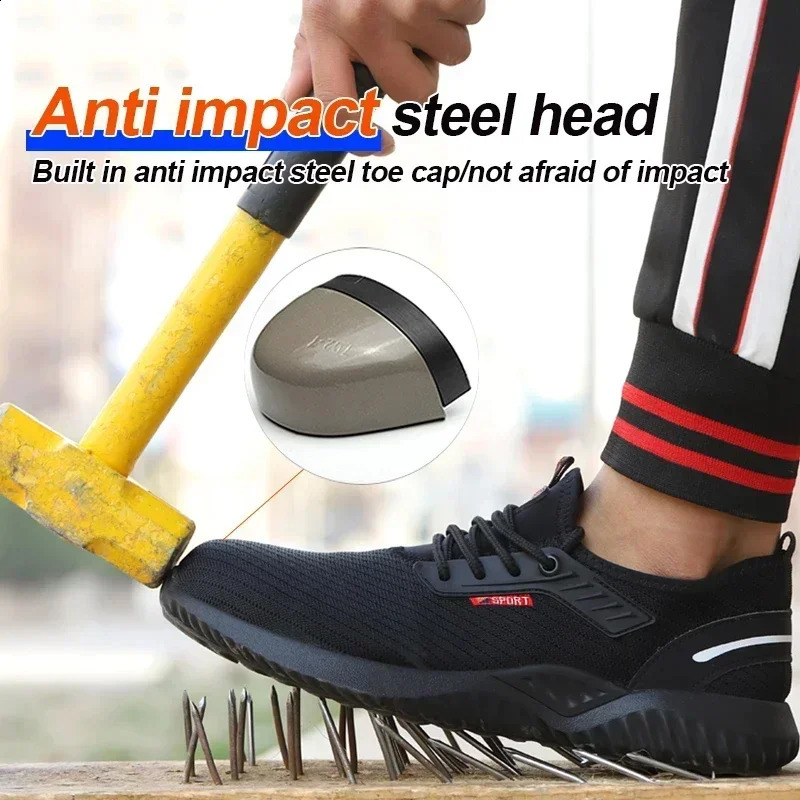Safety Shoes MENS Steel Anti-crushing MENS Work Shoes Tennis Light Polishing Test Indestructible Shoes Drop 241226