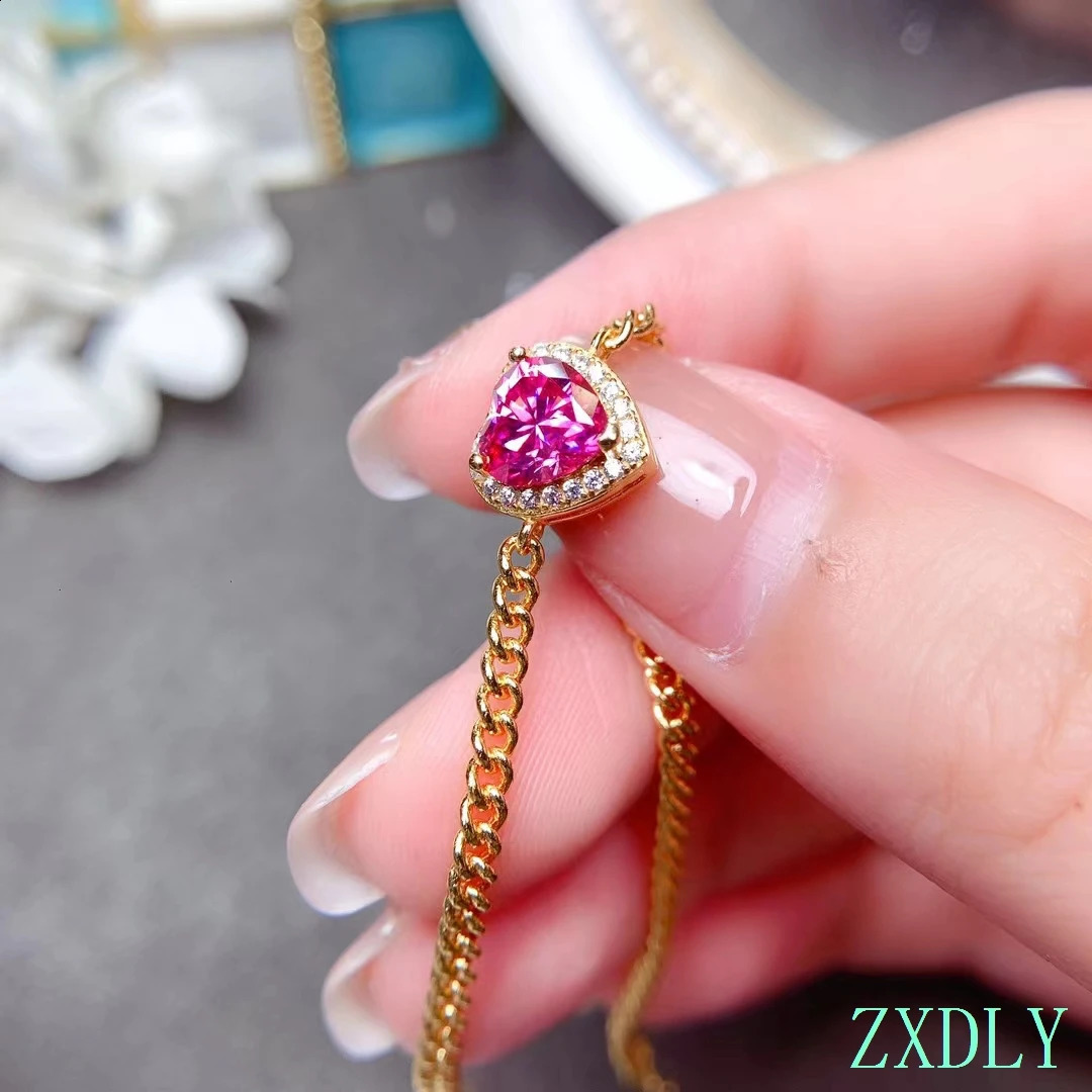 est Heart Style 1ct Pink Bracelet For Women Jewelry shiny better than diamond real 925 silver girl birthday gift 241220