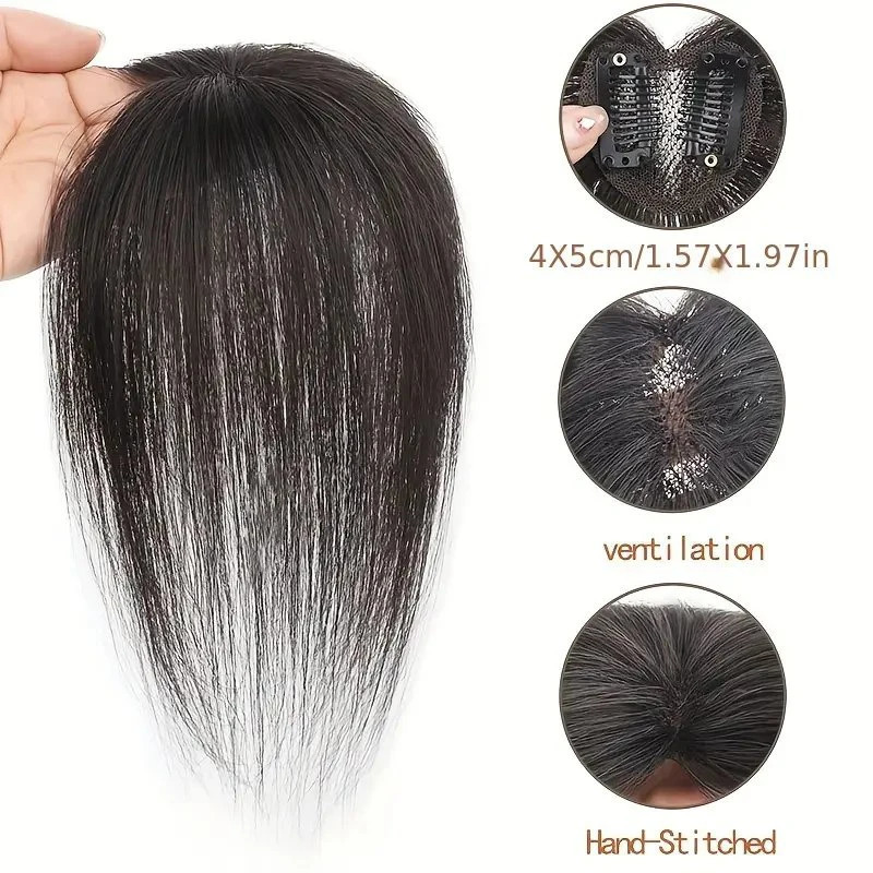 Womens Hand-Stitched Human Hair Topper Hairpiece Straight Hair Wiglet Concealer for Thinning Hair Breathable Volumizer Cover 241225