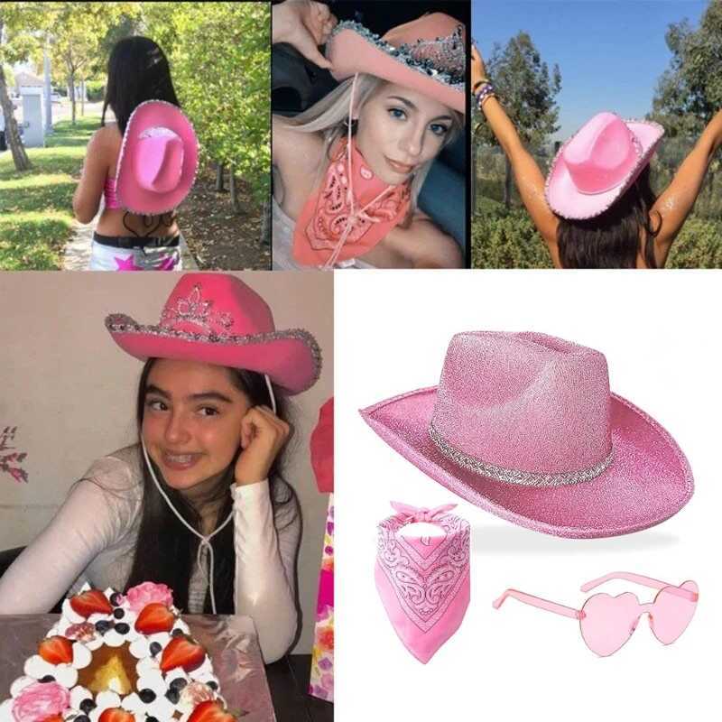 Sparkling denim hat Bandana sunglasses womens music festival Dr Up costume singles party props W241225