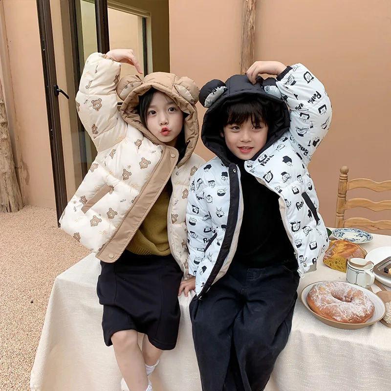 Winter Cute Bear Kids Jacket Thicken Cotton Down Parkas Girls Boys Warm Outerwear Coats 15Years 241225