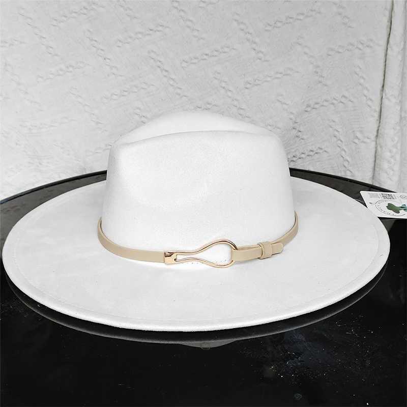 Colorful Suede Fedora Hat Mens and Womens Width Brim 9.5cm Jazz Hat White Gentleman Hat Band Accordies Fashion W241225