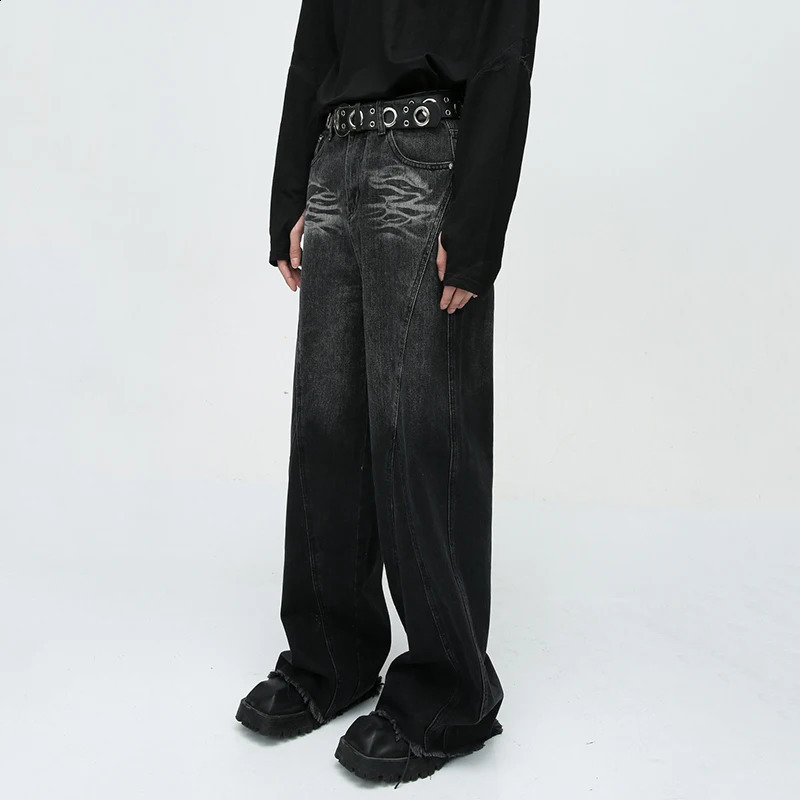 IEFB Vintage Mens Baggy Jeans Fashion American Style Street Wear Niche n Loose Wide Leg Denim Pants 2023 Trend 9C3414 241226