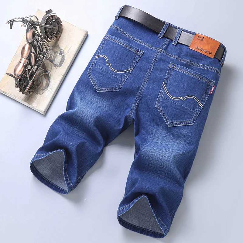 Mens denim shorts 2024 summer new thin elastic strength slim fit shorts mens brand clothing blue W241226