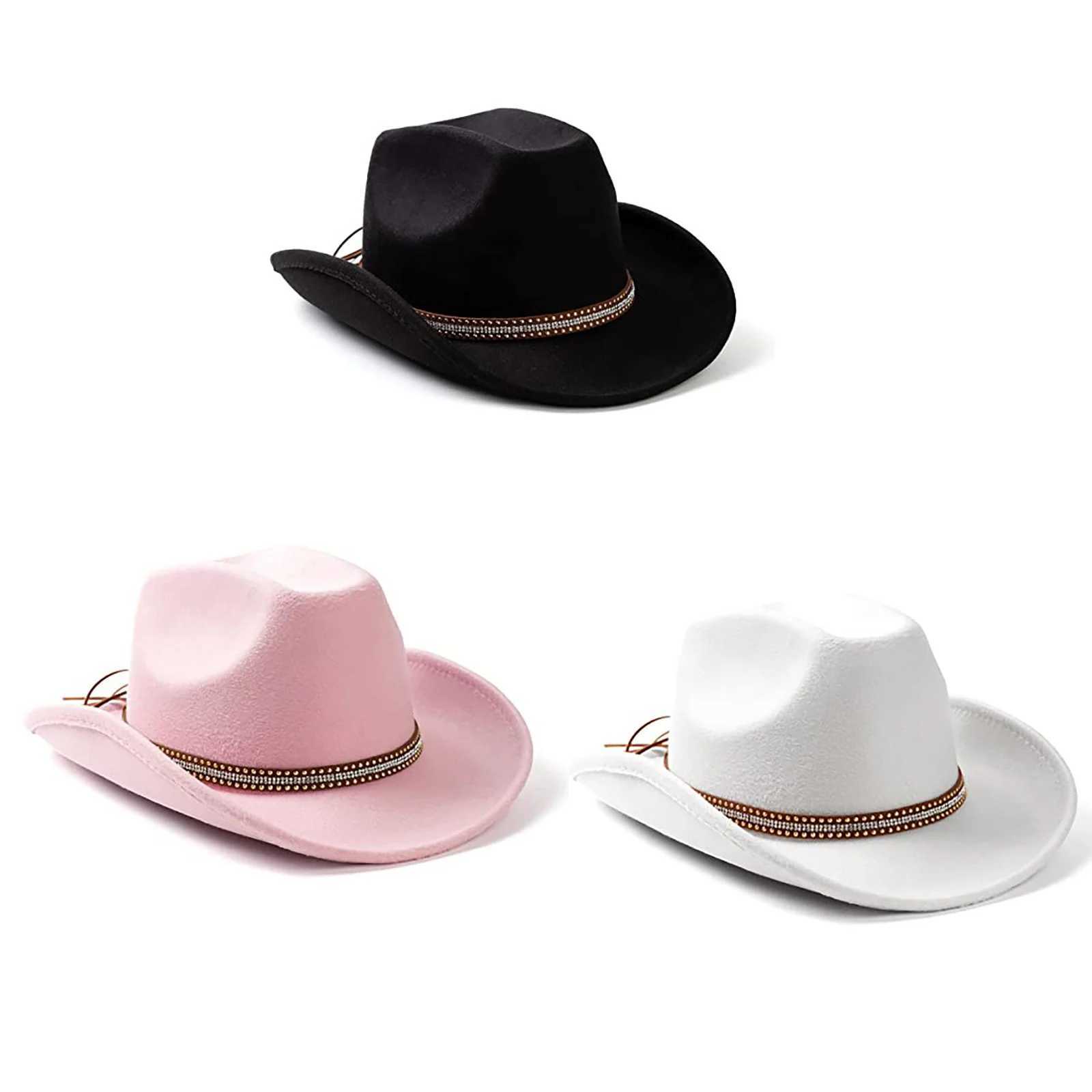 Fashionable Retro Western Cowboy Hat Wide Brim Jazz Hat Outdoor Sunscreen Felt Hat Mens Cowboy Girl Party Role Playing Hat W241225