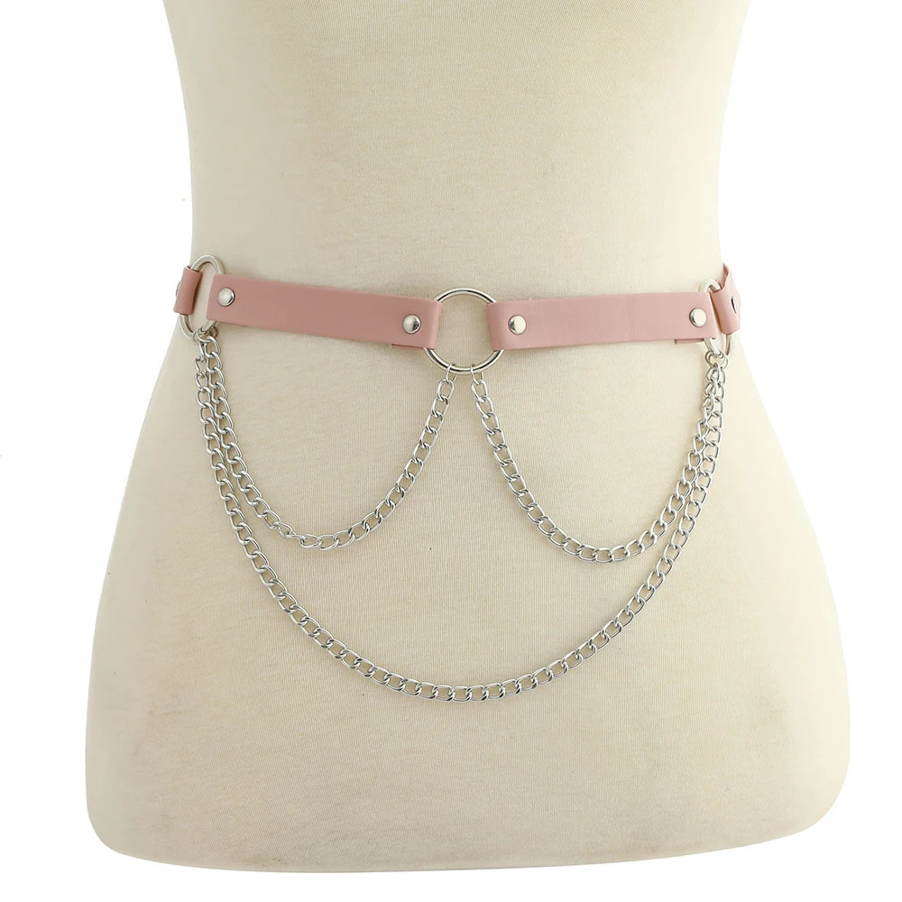 Pink Faux Leather Waist Belt for women Sexy Punk Rock Fashion Belly Chain Body Jewelry Kawaii Accessories 241225