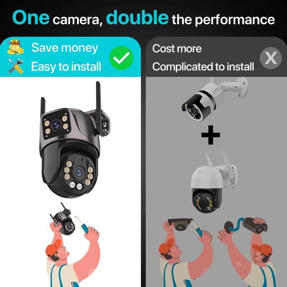 4K 8MP HD Wifi PTZ Camera Outdoor 4MP Dual Lens Dual Sn AI Auto Tracking IP Camera CCTV Au Video Surveillance P2P iCSee Z241225