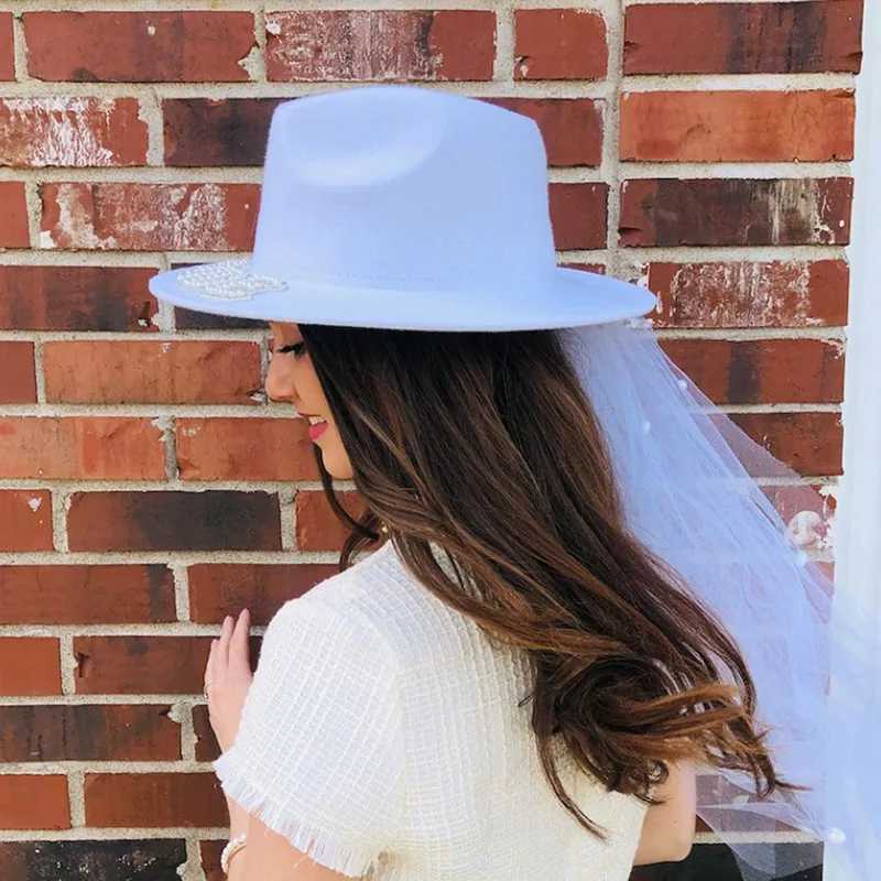 White Diamond Embroidered Bridal Cowboy Hat with Yarn Womens Cowboy Hat Cork Wide Brim Panama Cs Sun Hat Wedding Party Hat W241225
