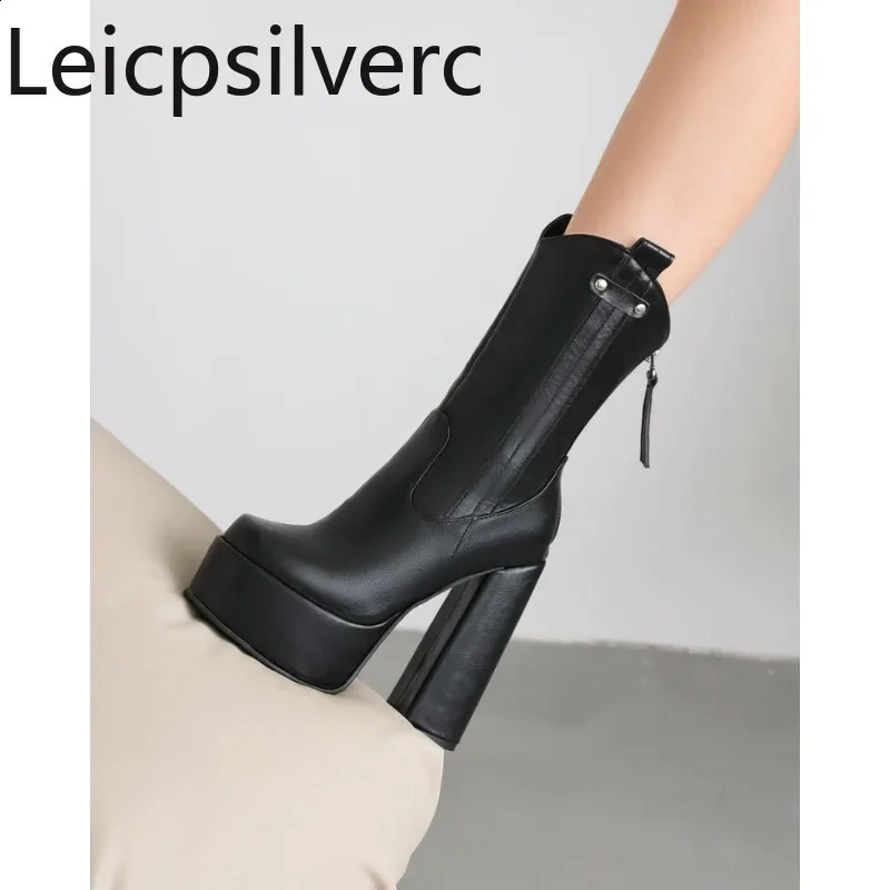 Autumn and Winter styles fashion High heels Womens boots Solid color zipper Round head Ultrahigh heel Women boots high 14cm 241226