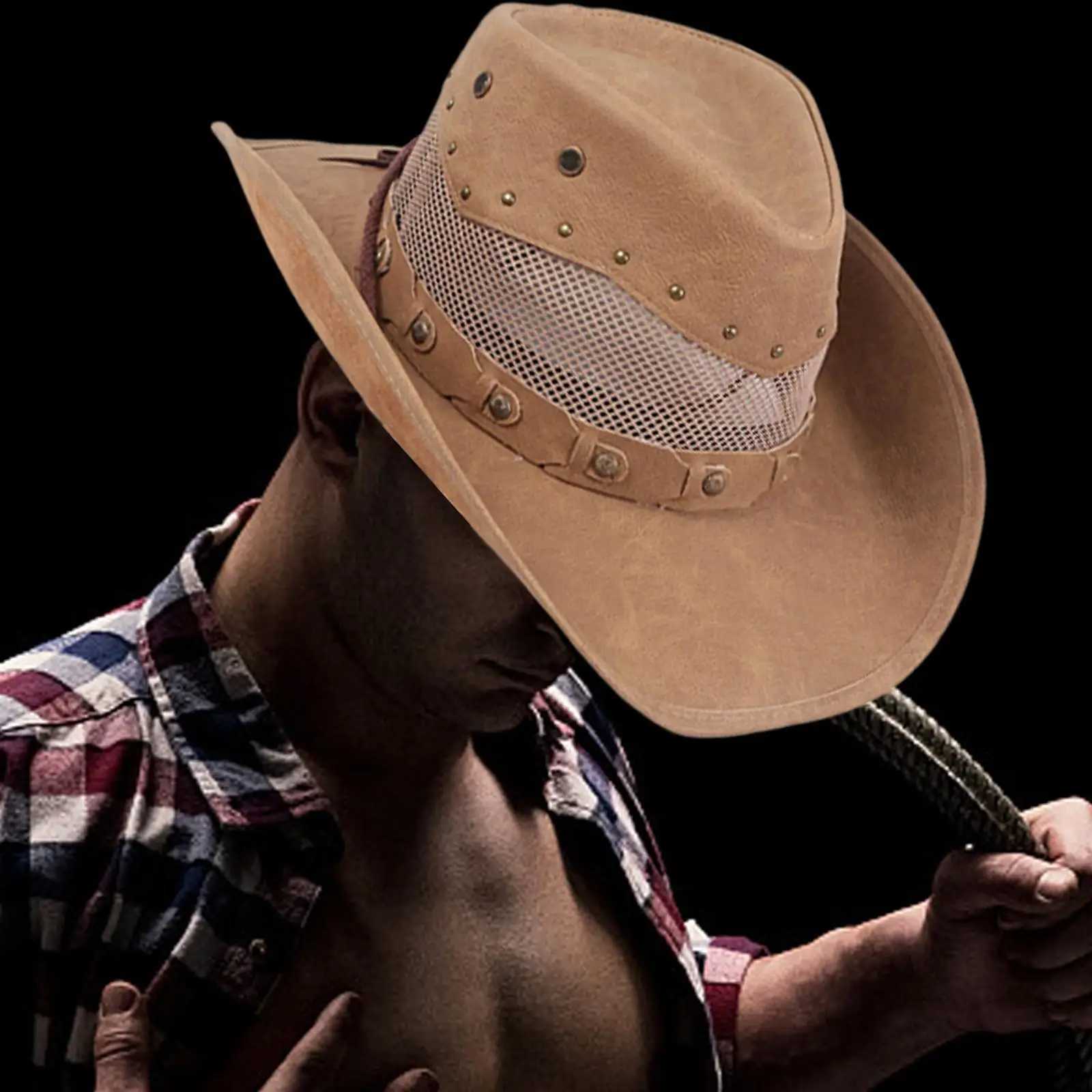 Western Cowboy Hat Casual Wide Brim Jazz Cs for Costumes Accries Travel Hiking Role Playing Music Festival Concert W241225