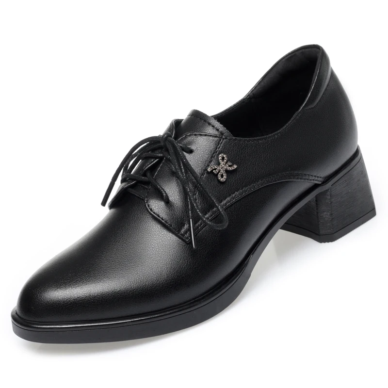 AIYUQI Women Shoes Genuine Leather Spring Mid-heel Women Dress Shoes Lace Up Large Size Office Shoes Women