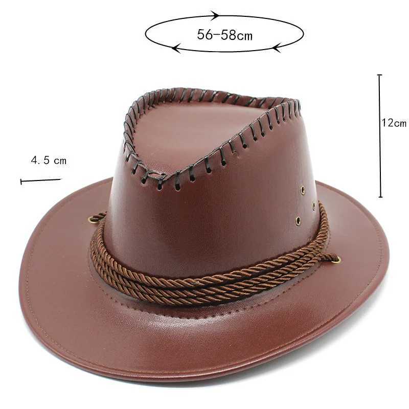 Cowboy Hat Summer Cool PU Leather C Brim Womens Retro Cowboy Hat Black Jazz C W241225